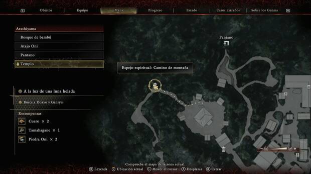 Onimusha: Way of the Sword - A la luz de una luna helada; ubicaci�n del espejo camino de monta�a en la zona oeste del Templo