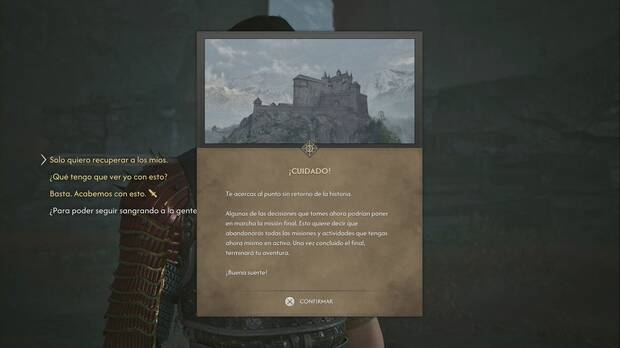 The Blood of Dawnwalker -Un trato con el demonio, mensaje de advertencia de punto de no retorno