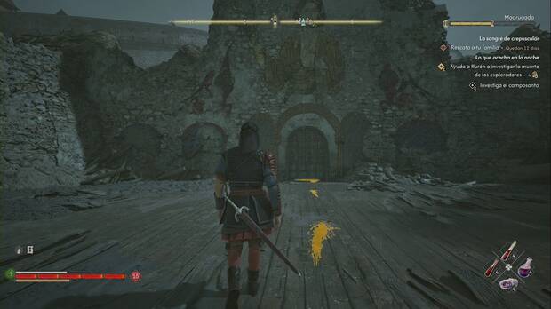 The Blood of Dawnwalker - Lo que acecha en la noche; rastro de sangre que lleva a la puerta del campanario de la iglesia del pudridero