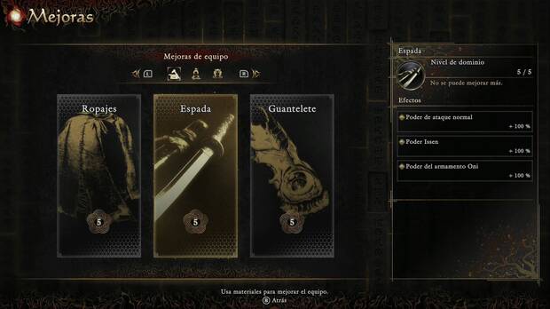 Onimusha: Way of the Sword - Mejoras, secci�n de Ropajes