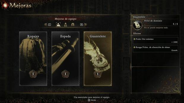 Onimusha: Way of the Sword - Mejoras, secci�n de Ropajes
