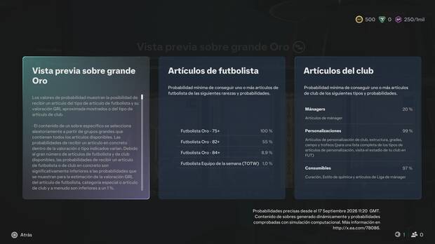 �C�mo consultar las probabilidades de los sobres en FUT?