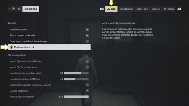 Control Resonant - C�mo activar el modo Asistencia desde opciones para cambiar el nivel de dificultad