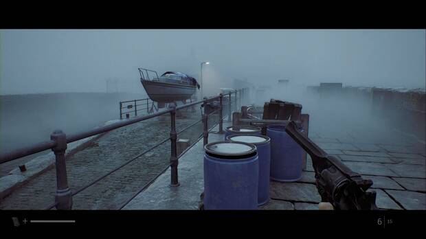 Silent Hill Townfall - Volver a empezar; ubicaci�n del barco con el Aviso del puerto delante, en la barandilla