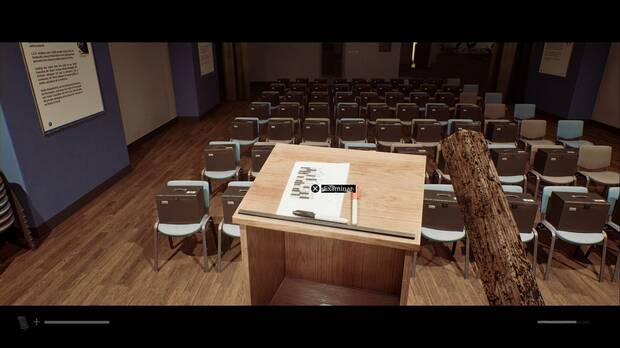 Silent Hill Townfall - Dentro de la sede del CEG; ubicaci�n de la pista ID de caja y nombres en el atril de la zona de conferencias