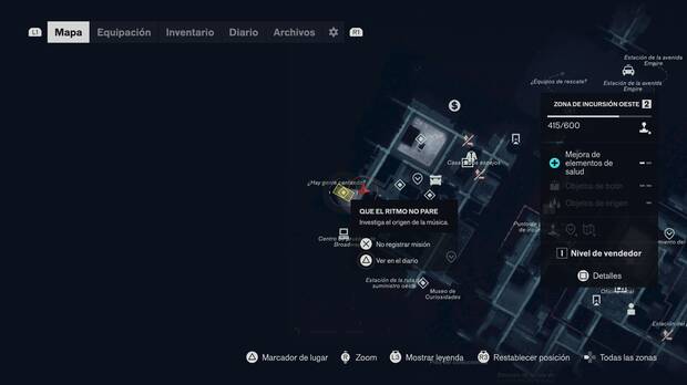 Control Resonant - Localización en el mapa para desbloquear la misión secundaria Que el ritmo no pare