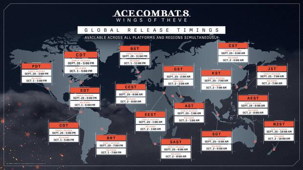 Horarios del lanzamiento de Ace Combat 8: Wings of Theve en todo el mundo