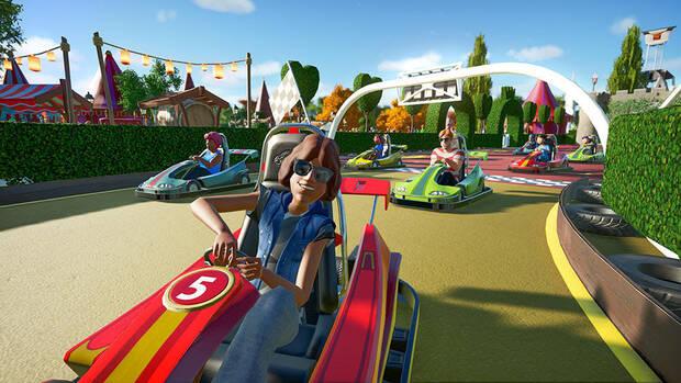 Atraccin de karts en Planet Coaster: Console Edition.