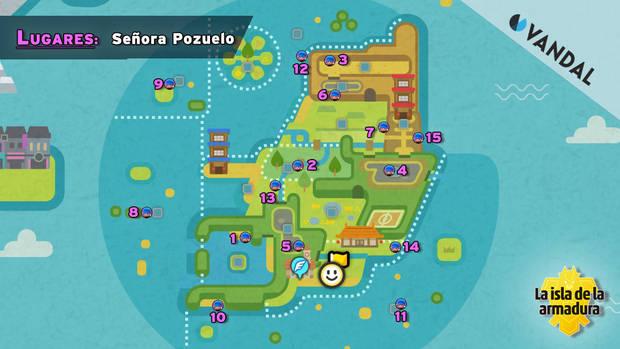 Mapa de los lugares de la Señora Pozuelo en Pokémon La Isla de la Armadura