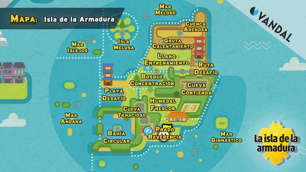 Mapa y zonas de la Isla de la Armadura en Pokémon Espada y Escudo