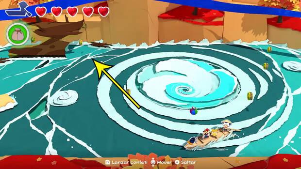 Río revuelto al 100% en Paper Mario: The Origami King - Gran remolino de agua