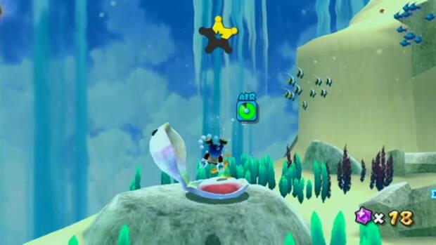 Algo brilla en el fondo de las aguas al 100% en Super Mario Galaxy 01