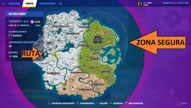 Fortnite - La Tormenta: mapa con la zona segura y la ruta más corta