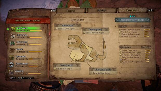 Monster Hunter World - Gran Jagras: recompensas de rango bajo