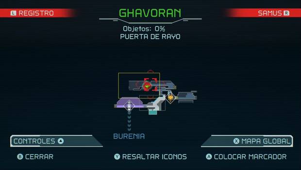 Metroid Dread - Ghavoran: salida superior izquierda de la sala