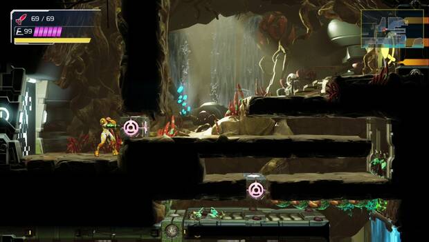 Metroid Dread - El Impulso giratorio: bloque destruible junto a la zona EMMI