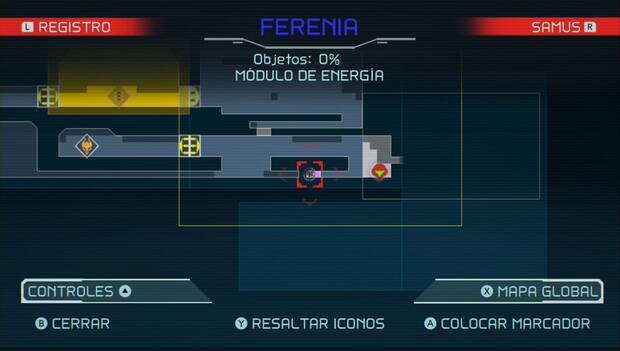 Metroid Dread - Módulos de energía: quinto módulo de energía en Ferenia, mapa