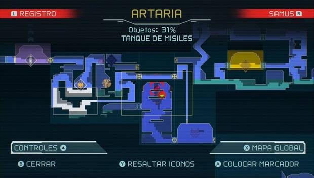 Metroid Dread - Tanques de misiles: ubicación del vigésimo tanque de misiles en Artaria, mapa