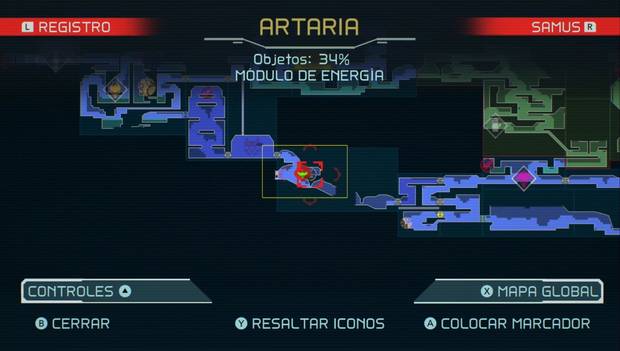 Metroid Dread - Módulos de energía: séptimo módulo de energía en Artaria, mapa