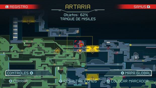 Metroid Dread - Tanques de misiles: ubicación del trigésimo quinto tanque de misiles en Artaria, mapa