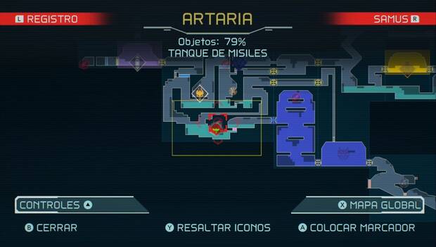 Metroid Dread - Tanques de misiles: ubicación del cuadragéismo tanque de misiles en Artaria, mapa
