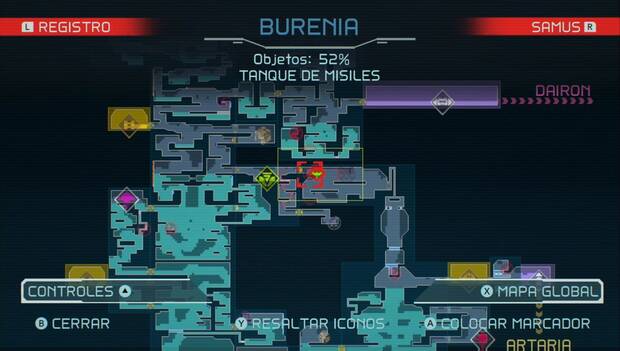 Metroid Dread - Tanques de misiles: ubicación del tanque de misiles 44 en Burenia, mapa