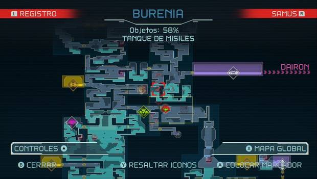 Metroid Dread - Tanques de misiles: ubicación del tanque de misiles 45 en burenia, mapa