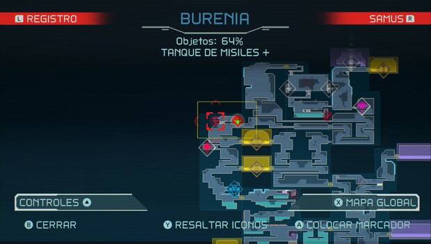 Metroid Dread - Tanques de misiles: ubicación del tanque de misiles 46 en Burenia, mapa