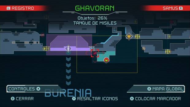 Metroid Dread - Tanques de misiles: ubicación del tanque de misiles 49 en Ghavoran, mapa