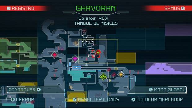 Metroid Dread - Tanques de misiles: ubicación del tanque de misiles 51 en Ghavoran, mapa