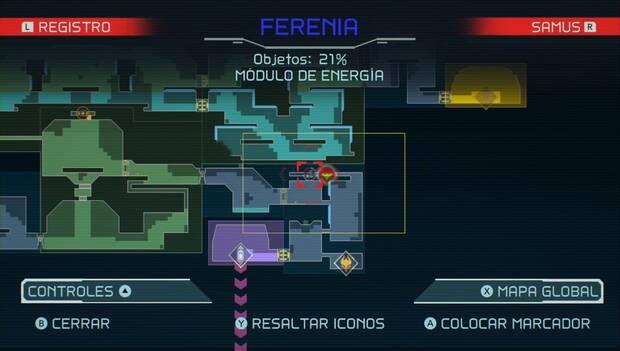 Metroid Dread - Módulos de energía: noveno módulo de energía en Ferenia, mapa