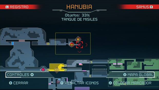 Metroid Dread - Tanques de misiles: ubicación del tanque de misiles 54 en Hanubia, mapa