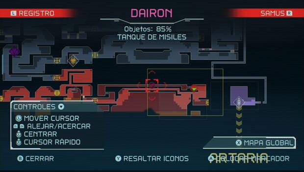 Metroid Dread - Tanques de misiles: ubicación del tanque de misiles 70 en Dairon, mapa