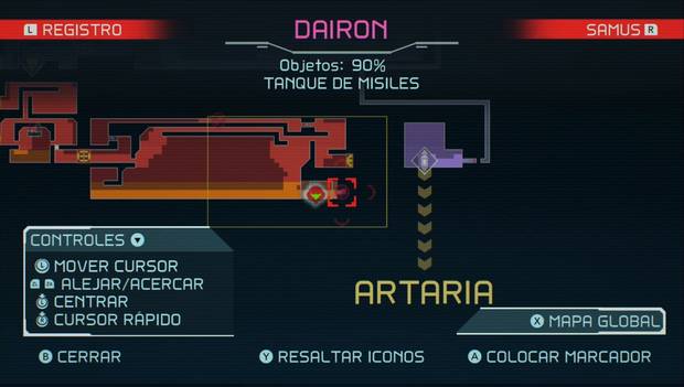 Metroid Dread - Tanques de misiles: ubicación del tanque de misiles 71 en Dairon, mapa