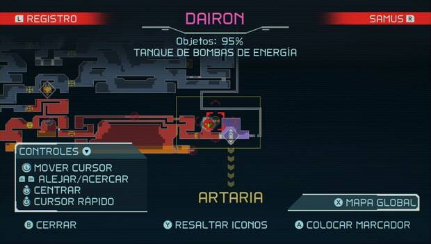Metroid Dread - Tanques de bomba de energía: ubicación del octavo tanque de bomba de energía en Dairon, mapa