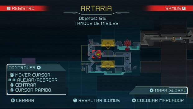Metroid Dread - Tanques de misiles: ubicaicón del tercer tanque de misiles en Artaria, mapa