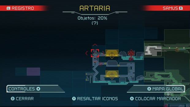 Metroid Dread - Tanques de energía: primer tanque de energía en Artaria, mapa