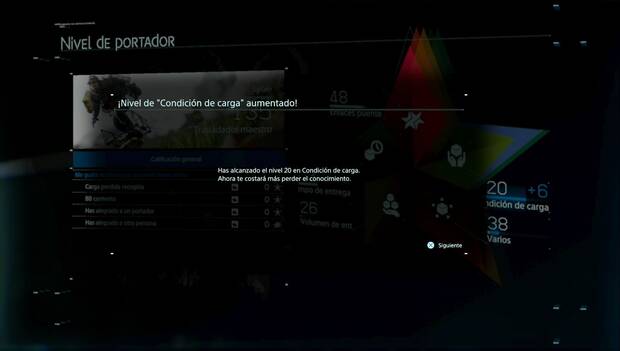 Death Stranding - Mejora de atributos al subir de nivel
