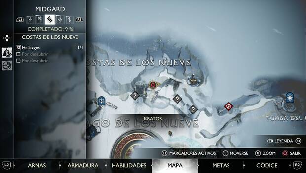 God of War Ragnarok - Objetos de Saber en Costas de los Nueve: ubicació de Brazal derecho de Tyr