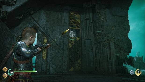 God of War Ragnarok - La liberación de Hel: mecanismo a la derecha de la puerta