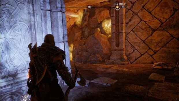 God of War Ragarok - El reloj de arena: pared destruible en el pasillo del dragón