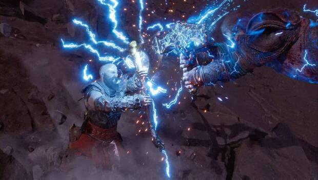 God of War Ragnarok - Los reinos en guerra: Leviatán y Mjölnir impactando