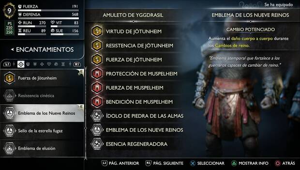 God of War Ragnarok - Rey Hrólf Kraki: pestaña de equipo recomendado de Kratos
