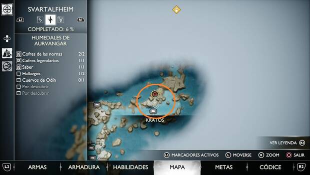 God of War Ragnarok - Hallazgos en Svartalfheim: mapa con la ubicación de El amanecer de la nada