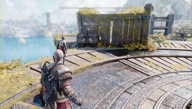 God of War Ragnarok - Cofres legendarios en la Plataforma de Althjof: barriles destruibles cerca de la chimenea