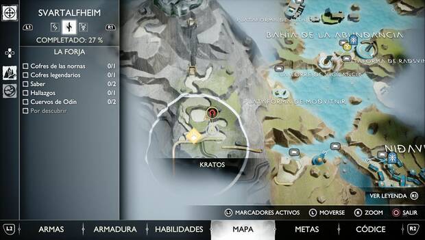 God of War Ragnarok - Hallazgos en Svartalfheim: mapa con la ubicación de la Grandad de Bari en La forja