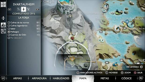 God of War Ragnarok: Objetos de saber de Svartalfheim: mapa con la ubicación de los dos objetos de saber de La Forja