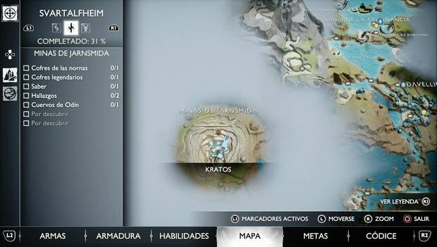 God of War Ragnarok - Hallazgos en Svartalfheim: ubicación en el mapa de las Minas de Jarnsmida de la Piedra de afilar de Lofnheid y el Cuervo #7