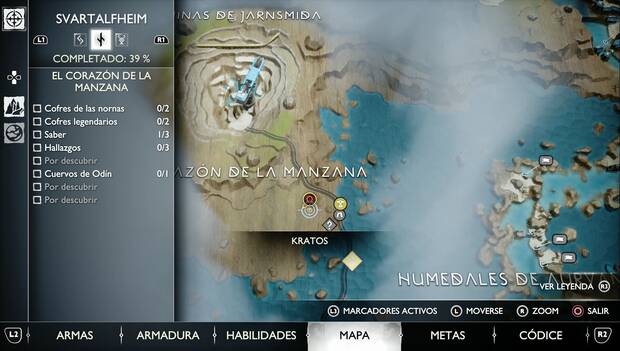 God of War Ragnarok - Objetos de saber en El corazón de la manzana: ubicación en el mapa de Cooperación