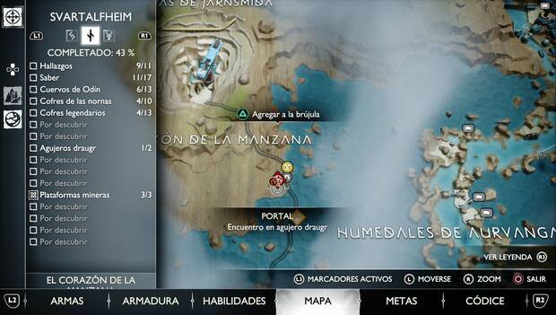 God of War Ragnarok: Agujeros draugr: ubicación en el mapa del Agujero draugr de El corazón de la manzana